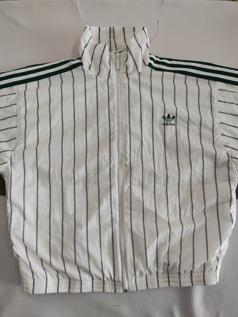 Adidas 90s Vtg Lightweight Green & White Windbreaker Sz M 3 Stripes Track Jacket